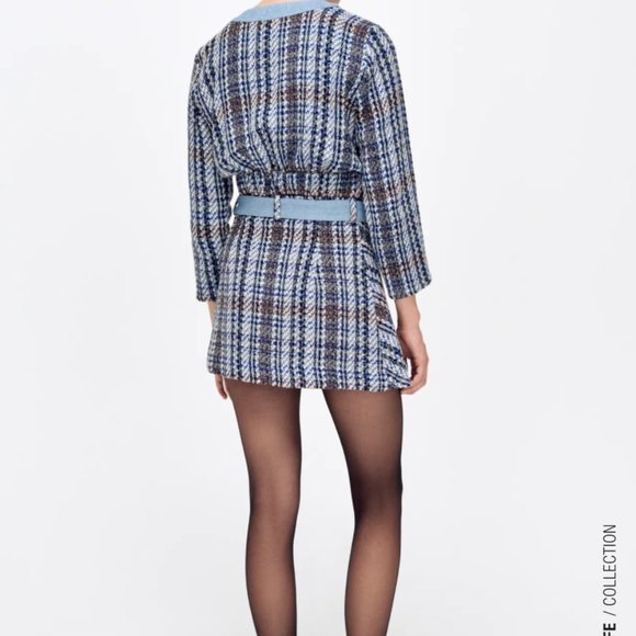 Zara Combination Textured Tweed Denim Mini Skirt S - Picture 8 of 8
